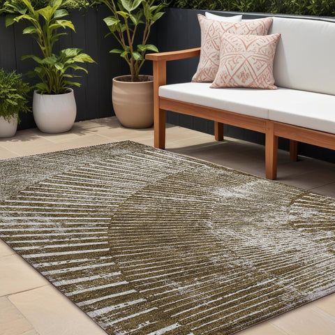 8' X 10' Chocolate Abstract Washable Non Skid Indoor Outdoor Area Rug