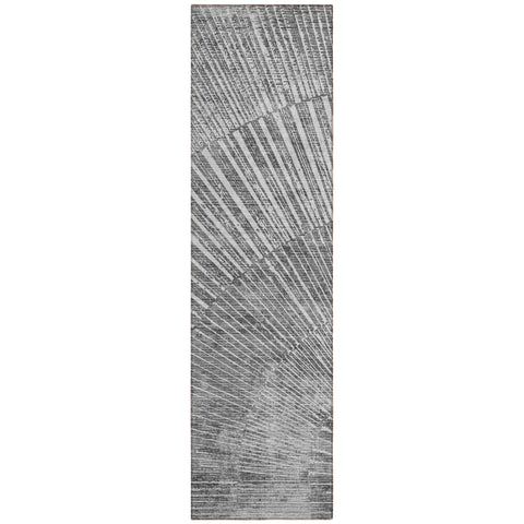 8' Runner Gray and Ivory Abstract Washable Non Skid Indoor Outdoor Runner Rug