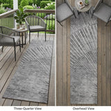 8' Runner Gray and Ivory Abstract Washable Non Skid Indoor Outdoor Runner Rug