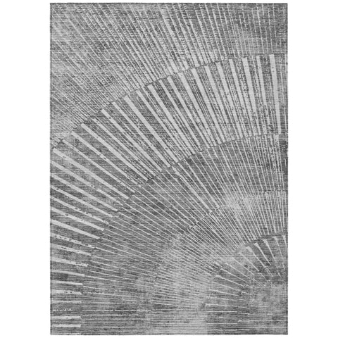5' X 8' Gray and Ivory Abstract Washable Non Skid Indoor Outdoor Area Rug