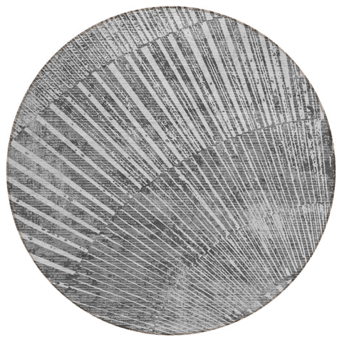 8' Round Gray and Ivory Round Abstract Washable Non Skid Indoor Outdoor Area Rug
