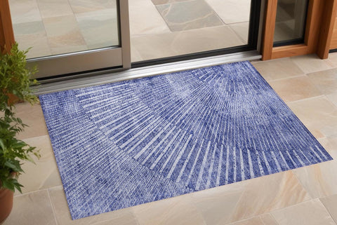 2' X 3' Navy Blue Abstract Washable Non Skid Indoor Outdoor Area Rug
