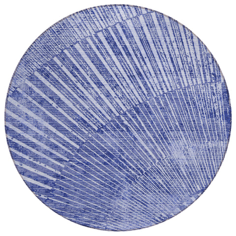 8' Round Navy Blue Round Abstract Washable Non Skid Indoor Outdoor Area Rug