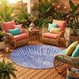 8' Round Navy Blue Round Abstract Washable Non Skid Indoor Outdoor Area Rug