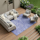 8' X 10' Navy Blue Abstract Washable Non Skid Indoor Outdoor Area Rug