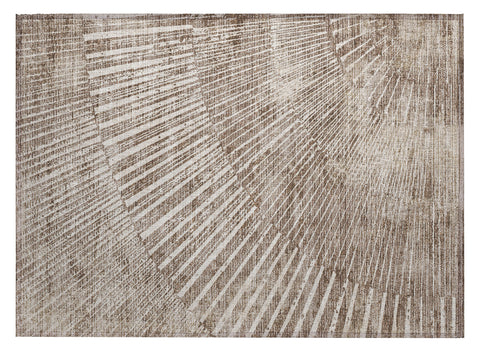 2' X 3' Taupe and Ivory Abstract Washable Non Skid Indoor Outdoor Area Rug