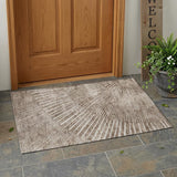 2' X 3' Taupe and Ivory Abstract Washable Non Skid Indoor Outdoor Area Rug