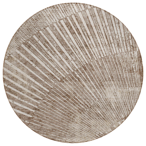 8' Round Taupe and Ivory Round Abstract Washable Non Skid Indoor Outdoor Area Rug