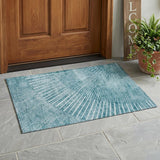 2' X 3' Teal Abstract Washable Non Skid Indoor Outdoor Area Rug