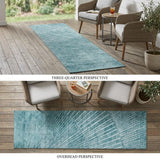 8' Runner Teal Abstract Washable Non Skid Indoor Outdoor Runner Rug