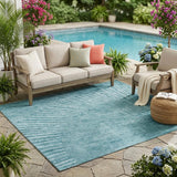 5' X 8' Teal Abstract Washable Non Skid Indoor Outdoor Area Rug