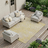8' X 10' Wheat Abstract Washable Non Skid Indoor Outdoor Area Rug