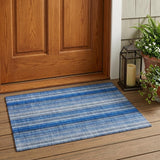 2' X 3' Blue Striped Washable Non Skid Indoor Outdoor Area Rug