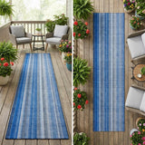 8' Runner Blue Striped Washable Non Skid Indoor Outdoor Runner Rug
