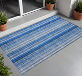 3' X 5' Blue Striped Washable Non Skid Indoor Outdoor Area Rug