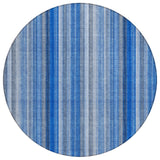 8' Round Blue Round Striped Washable Non Skid Indoor Outdoor Area Rug