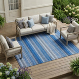 8' X 10' Blue Striped Washable Non Skid Indoor Outdoor Area Rug