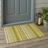 3' X 5' Gold Striped Washable Non Skid Indoor Outdoor Area Rug