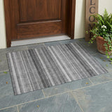 3' X 5' Gray Striped Washable Non Skid Indoor Outdoor Area Rug