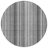 8' Round Gray Round Striped Washable Non Skid Indoor Outdoor Area Rug