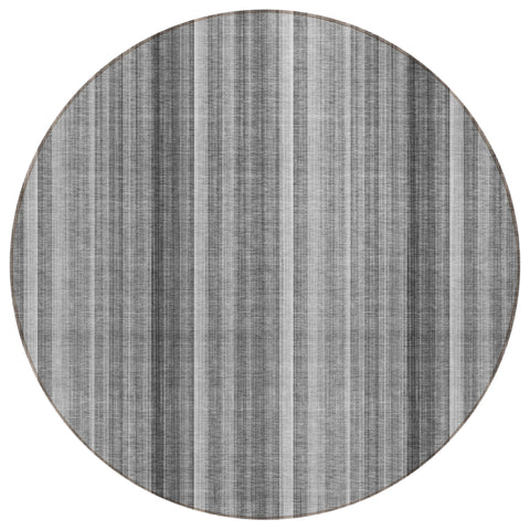 8' Round Gray Round Striped Washable Non Skid Indoor Outdoor Area Rug