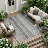 8' X 10' Gray Striped Washable Non Skid Indoor Outdoor Area Rug