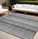 8' X 10' Gray Striped Washable Non Skid Indoor Outdoor Area Rug