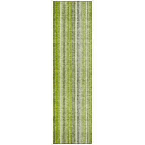 2' X 8' Green Striped Washable Non Skid Indoor Outdoor Runner Rug