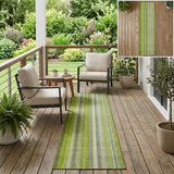 2' X 8' Green Striped Washable Non Skid Indoor Outdoor Runner Rug