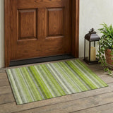 3' X 5' Green Striped Washable Non Skid Indoor Outdoor Area Rug
