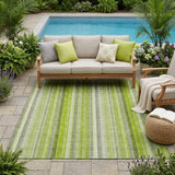 5' X 8' Green Striped Washable Non Skid Indoor Outdoor Area Rug