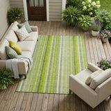 8' X 10' Green Striped Washable Non Skid Indoor Outdoor Area Rug