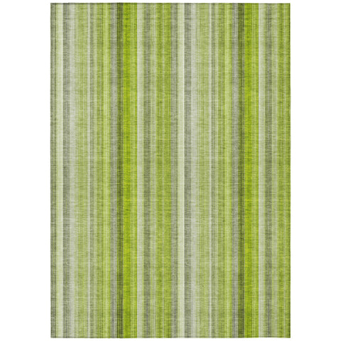 8' X 10' Green Striped Washable Non Skid Indoor Outdoor Area Rug