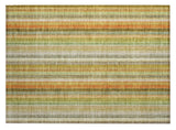 2' X 3' Tan Orange and Green Striped Washable Non Skid Indoor Outdoor Area Rug