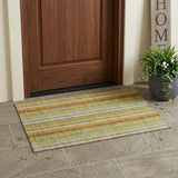 2' X 3' Tan Orange and Green Striped Washable Non Skid Indoor Outdoor Area Rug
