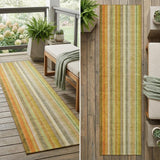8' Runner Tan Orange and Green Striped Washable Non Skid Indoor Outdoor Runner Rug