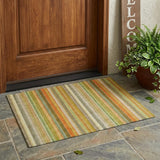 3' X 5' Tan Orange and Green Striped Washable Non Skid Indoor Outdoor Area Rug