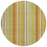 8' Round Tan Orange and Green Round Striped Washable Non Skid Indoor Outdoor Area Rug
