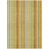 8' X 10' Tan Orange and Green Striped Washable Non Skid Indoor Outdoor Area Rug