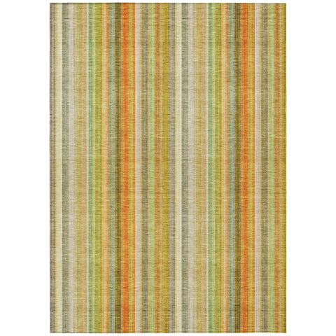 8' X 10' Tan Orange and Green Striped Washable Non Skid Indoor Outdoor Area Rug