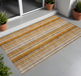 2' X 3' Orange Ivory and Gray Striped Washable Non Skid Indoor Outdoor Area Rug