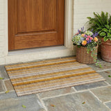 2' X 3' Orange Ivory and Gray Striped Washable Non Skid Indoor Outdoor Area Rug