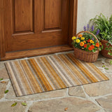 3' X 5' Orange Ivory and Gray Striped Washable Non Skid Indoor Outdoor Area Rug
