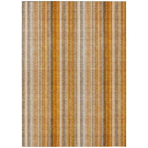 3' X 5' Orange Ivory and Gray Striped Washable Non Skid Indoor Outdoor Area Rug