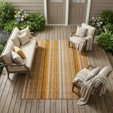 8' X 10' Orange Ivory and Gray Striped Washable Non Skid Indoor Outdoor Area Rug