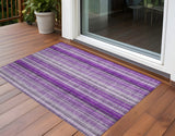 2' X 3' Purple Striped Washable Non Skid Indoor Outdoor Area Rug