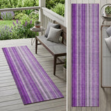 8' Runner Purple Striped Washable Non Skid Indoor Outdoor Runner Rug