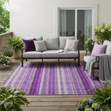 5' X 8' Purple Striped Washable Non Skid Indoor Outdoor Area Rug