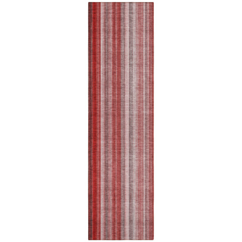 8' Runner Gray Pink and Red Striped Washable Non Skid Indoor Outdoor Runner Rug