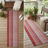 8' Runner Gray Pink and Red Striped Washable Non Skid Indoor Outdoor Runner Rug